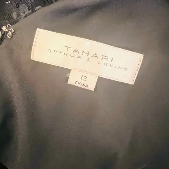 Tahari Floral Appliqué Sequin Three Quarter Sleeve Maxi Dress Size 12 Navy - Picture 5 of 9